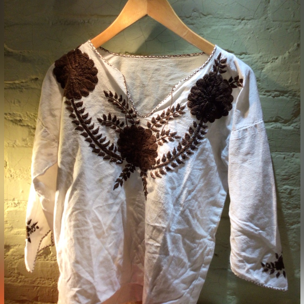 Embroidered White and Brown Women's blouse